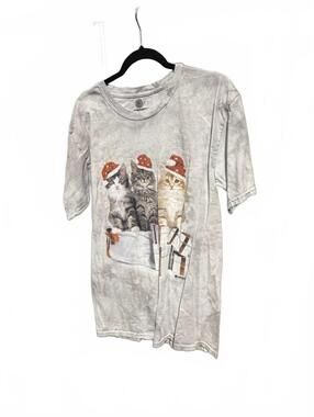 The Mountain Large Gray Tie-Dye T-Shirt with Festive Kittens